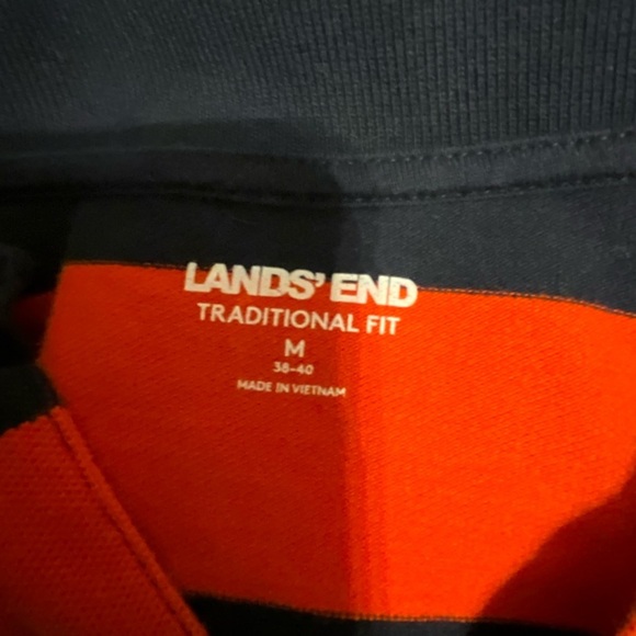 Lands End Orange and Navy Striped Polo Shirt,Business Casual, Dress  Casual - Picture 3 of 3